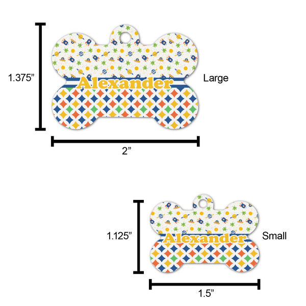 Boy's Space & Geometric Print Bone Shaped Dog ID Tag - Large - Scale