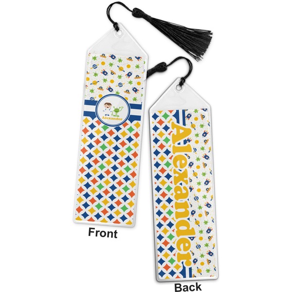 Boy's Space & Geometric Print Bookmark with tassel - Front and Back