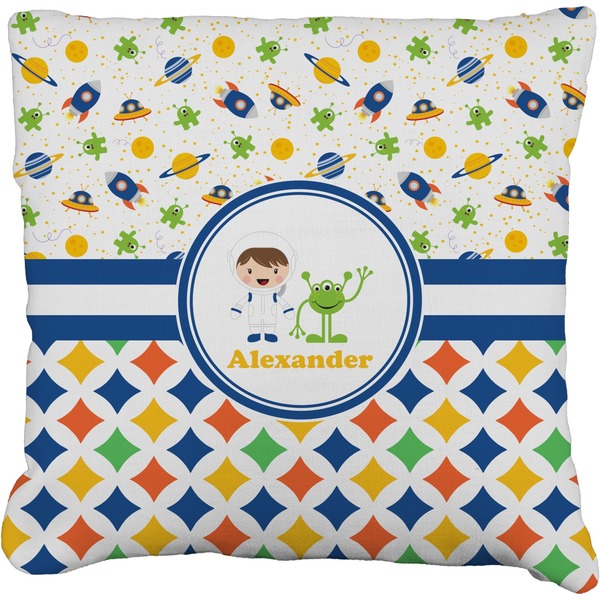 Custom Boy's Space & Geometric Print Faux-Linen Throw Pillow 18" (Personalized)