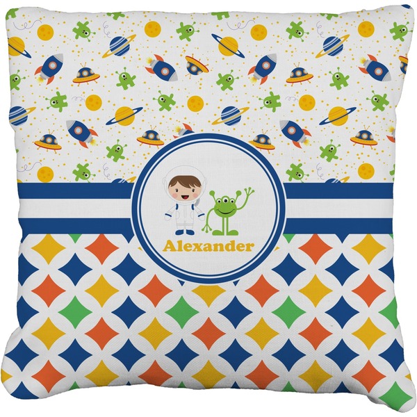 Custom Boy's Space & Geometric Print Faux-Linen Throw Pillow 20" (Personalized)