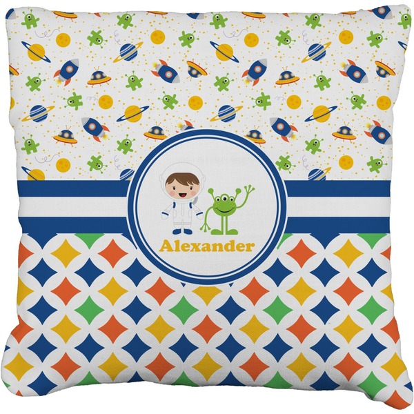 Custom Boy's Space & Geometric Print Faux-Linen Throw Pillow 26" (Personalized)