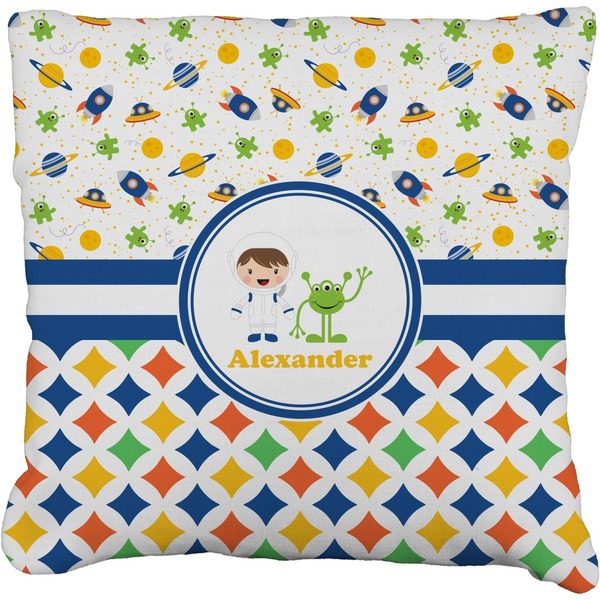 Custom Boy's Space & Geometric Print Faux-Linen Throw Pillow (Personalized)