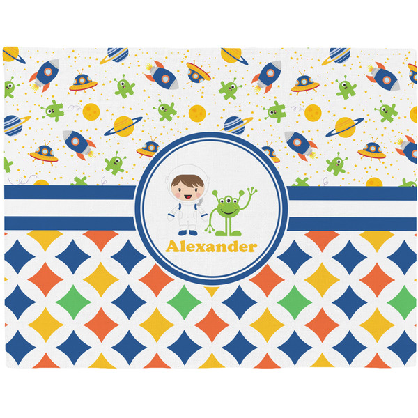 Custom Boy's Space & Geometric Print Woven Fabric Placemat - Twill w/ Name or Text