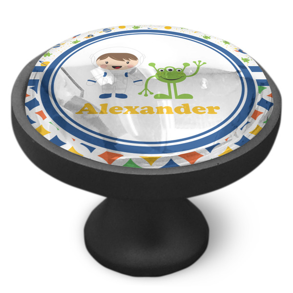Boy's Space & Geometric Print Cabinet Knob - Black - Side