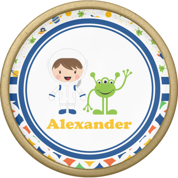 Boy's Space & Geometric Print Cabinet Knob - Gold - Front