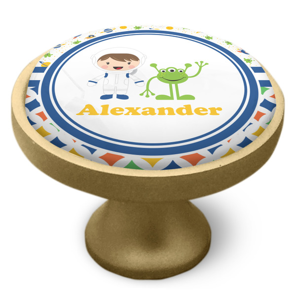 Boy's Space & Geometric Print Cabinet Knob - Gold - Side