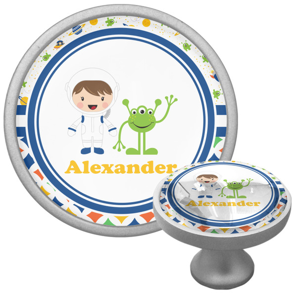 Custom Boy's Space & Geometric Print Cabinet Knob (Silver) (Personalized)