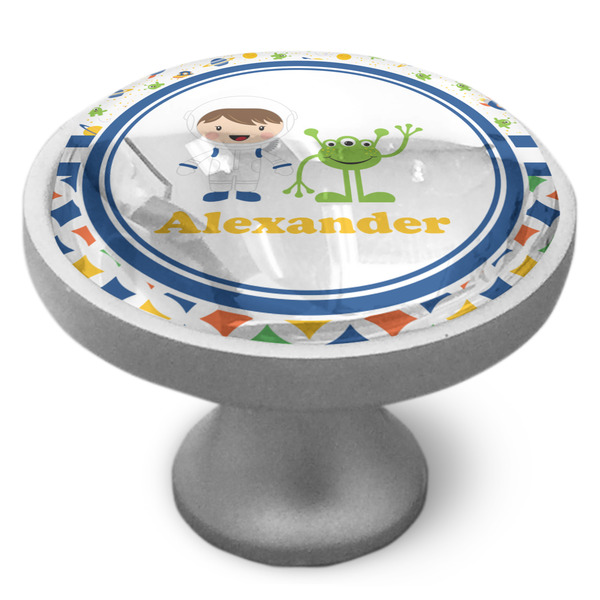 Boy's Space & Geometric Print Cabinet Knob - Nickel - Side