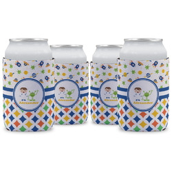 Boy's Space & Geometric Print Can Cooler (12 oz) - Set of 4 w/ Name or Text