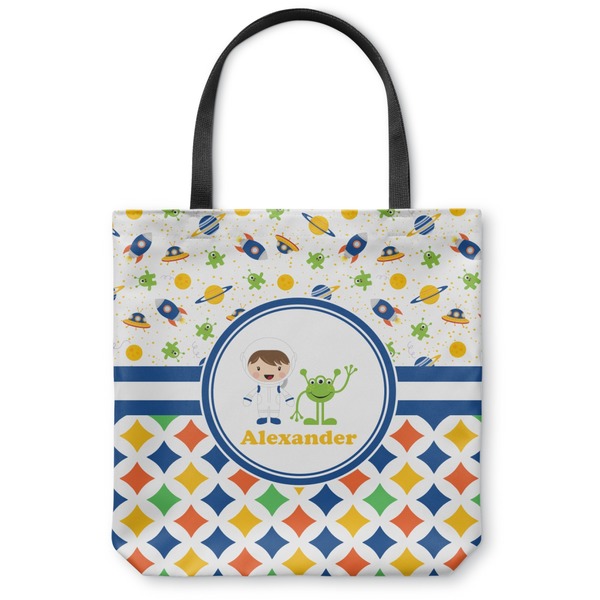 Custom Boy's Space & Geometric Print Canvas Tote Bag - Large - 18"x18" (Personalized)