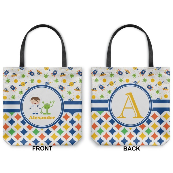 Boy's Space & Geometric Print Canvas Tote - Front and Back