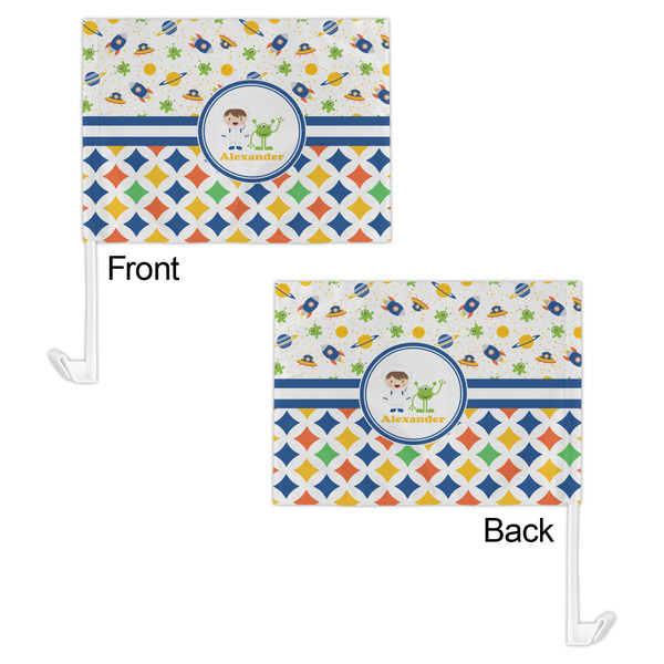 Boy's Space & Geometric Print Car Flag - 11" x 8" - Front & Back View