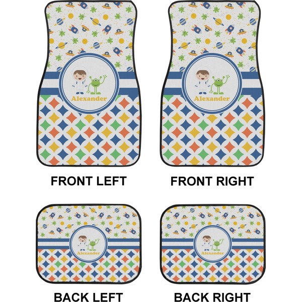 Boy's Space & Geometric Print Car Floor Mats Set (2F + 2B)