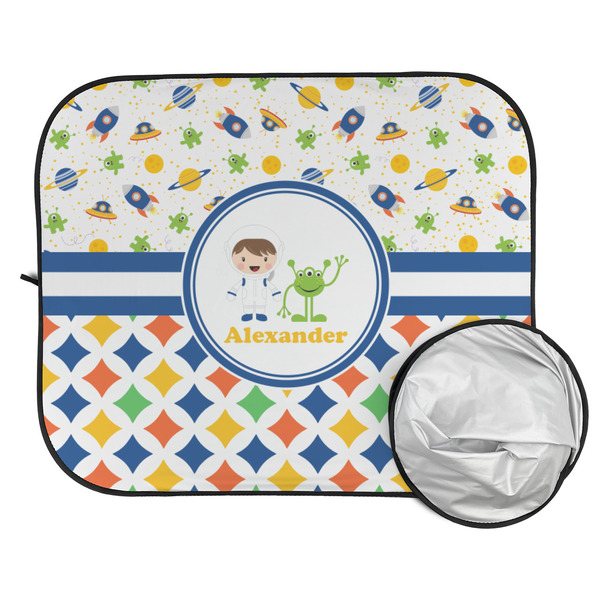 Boy's Space & Geometric Print Car Sun Shades - FOLDED & UNFOLDED