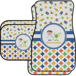 Boy's Space & Geometric Print Car Floor Mats Set - 2 Front & 2 Back (Personalized)