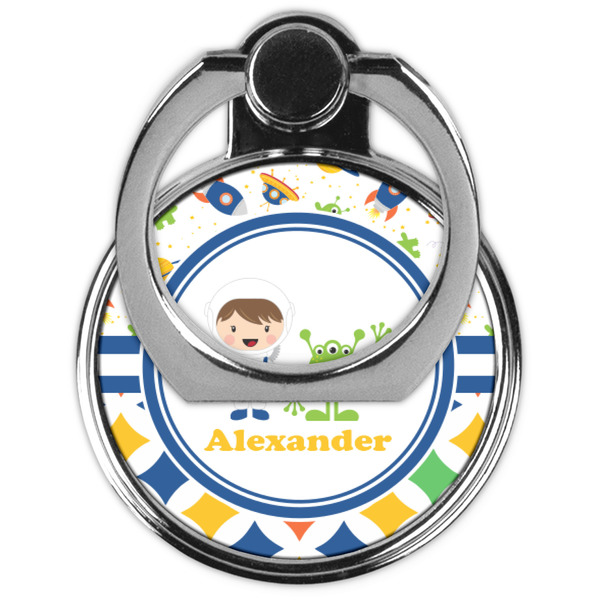 Boy's Space & Geometric Print Cell Phone Ring Stand & Holder - Front (Collapsed)