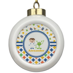 Boy's Space & Geometric Print Ceramic Ball Ornament (Personalized)