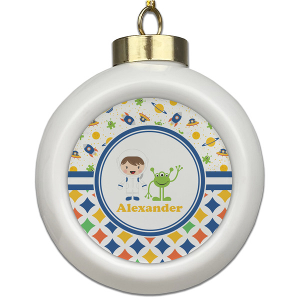 Custom Boy's Space & Geometric Print Ceramic Ball Ornament (Personalized)