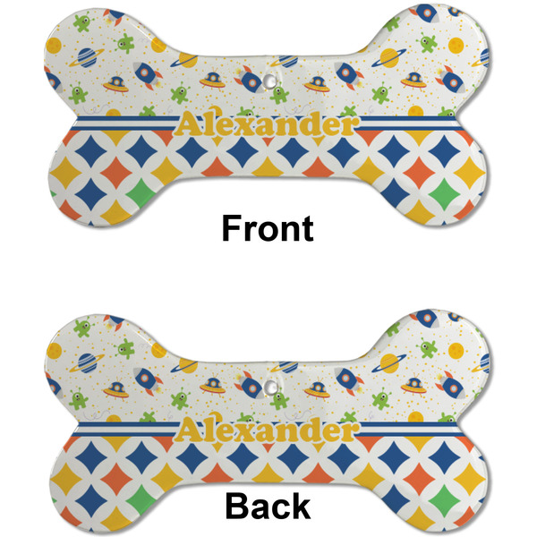 Boy's Space & Geometric Print Ceramic Flat Ornament - Bone Front & Back (APPROVAL)