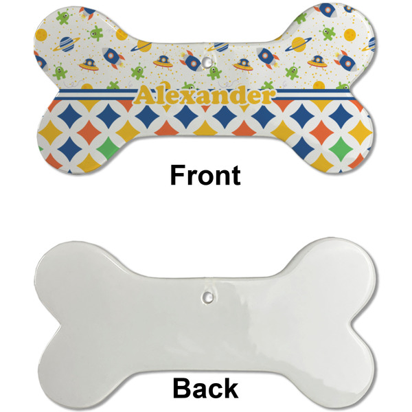 Boy's Space & Geometric Print Ceramic Flat Ornament - Bone Front & Back Single Print (APPROVAL)