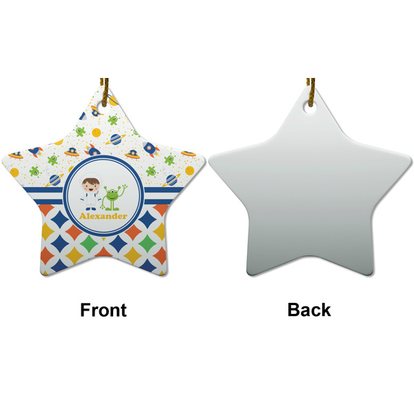 Boy's Space & Geometric Print Ceramic Flat Ornament - Star Front & Back (APPROVAL)