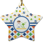 Boy's Space & Geometric Print Star Ceramic Ornament w/ Name or Text