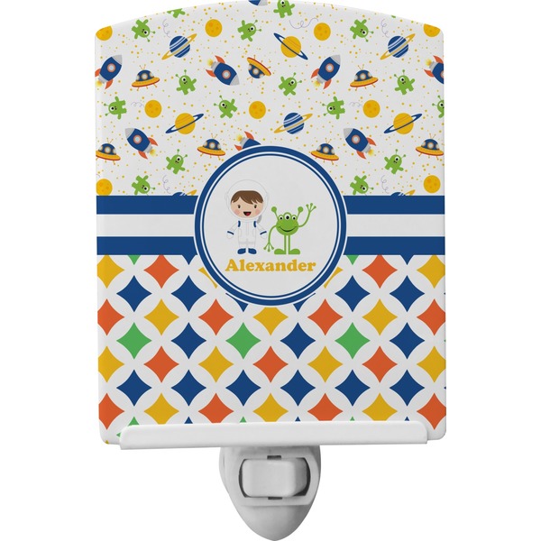Custom Boy's Space & Geometric Print Ceramic Night Light (Personalized)