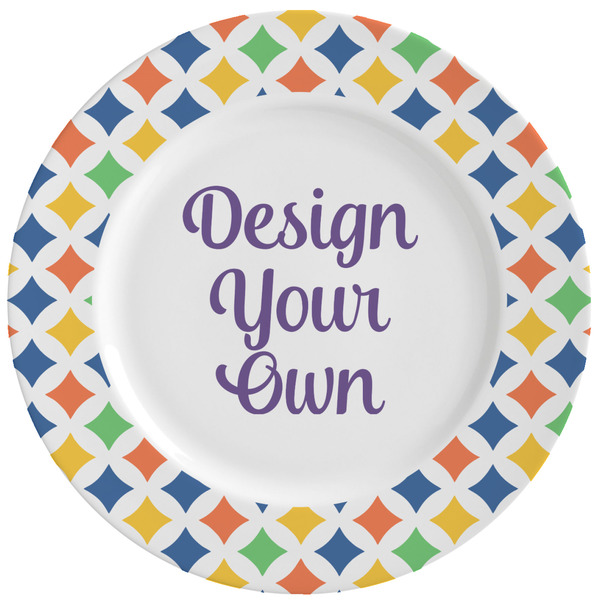 Custom Boy's Space & Geometric Print Ceramic Dinner Plates (Set of 4) (Personalized)