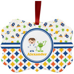 Boy's Space & Geometric Print Metal Frame Ornament - Double Sided w/ Name or Text