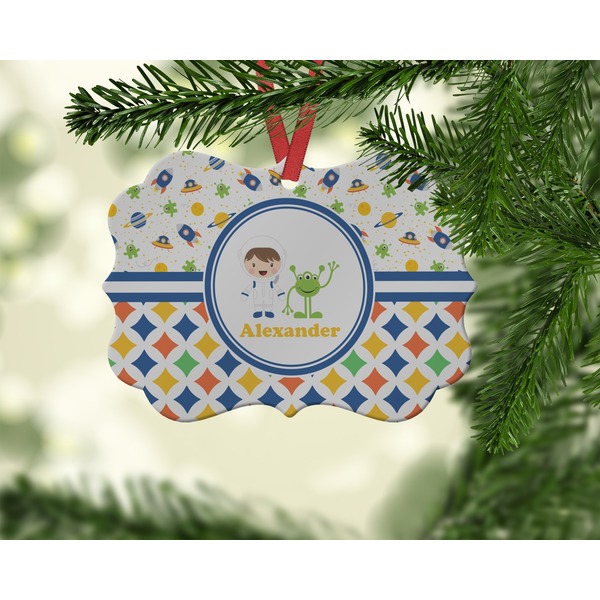 Boy's Space & Geometric Print Christmas Ornament (On Tree)