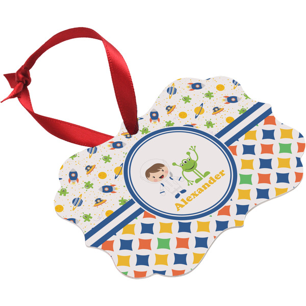 Boy's Space & Geometric Print Christmas Ornament