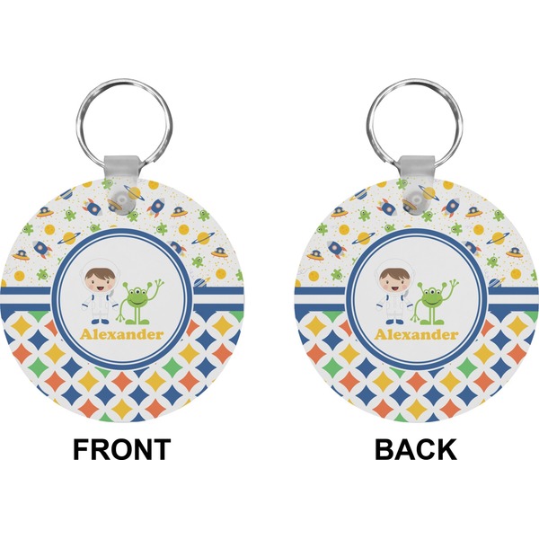 Boy's Space & Geometric Print Circle Keychain (Front + Back)