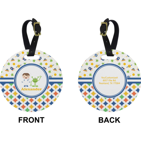 Boy's Space & Geometric Print Circle Luggage Tag (Front + Back)
