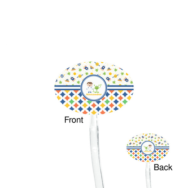Boy's Space & Geometric Print Clear Plastic 7" Stir Stick - Oval - Front & Back