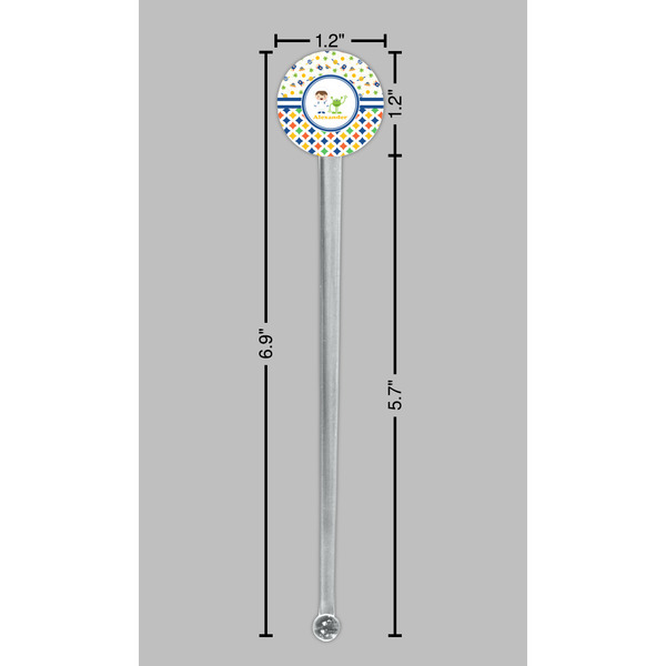 Boy's Space & Geometric Print Clear Plastic 7" Stir Stick - Round - Dimensions