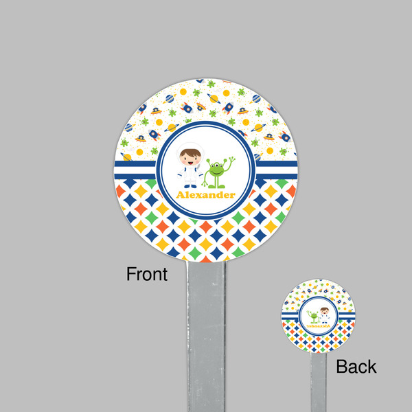 Boy's Space & Geometric Print Clear Plastic 7" Stir Stick - Round - Front & Back
