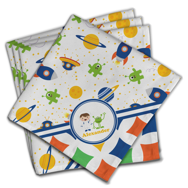 Custom Boy's Space & Geometric Print Cloth Napkins (Set of 4) (Personalized)