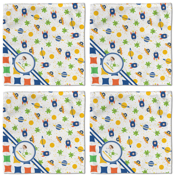 Boy's Space & Geometric Print Cloth Napkins - Personalized Lunch (APPROVAL) Set of 4