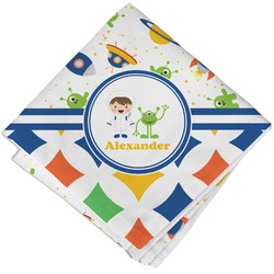 Boy's Space & Geometric Print Cloth Cocktail Napkin - Single w/ Name or Text