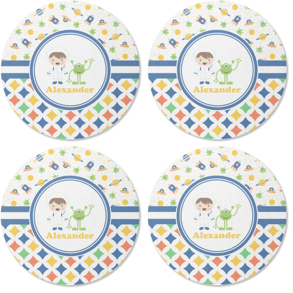 Boy's Space & Geometric Print Coaster Round Rubber Back - Apvl