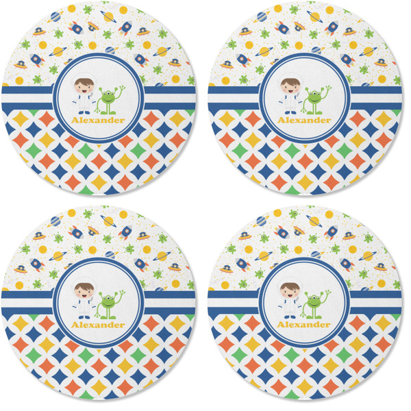 Boy's Space & Geometric Print Coaster Round Rubber Back - Apvl