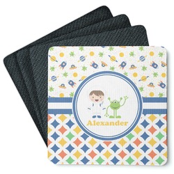 Boy's Space & Geometric Print Square Rubber Backed Coasters - Set of 4 (Personalized)