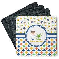 Boy's Space & Geometric Print Square Rubber Backed Coasters - Set of 4 (Personalized)