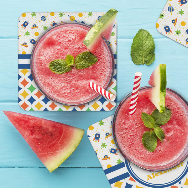 Boy's Space & Geometric Print Coaster Set - LIFESTYLE