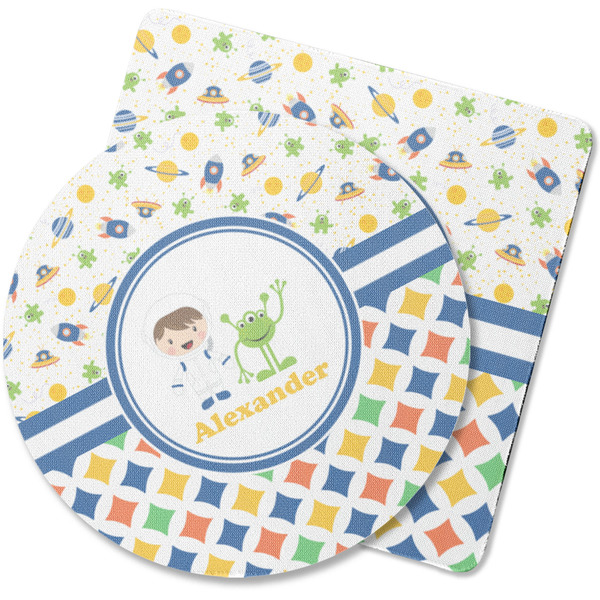Custom Boy's Space & Geometric Print Rubber Backed Coaster (Personalized)
