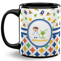 Boy's Space & Geometric Print 11 Oz Coffee Mug - Black (Personalized)