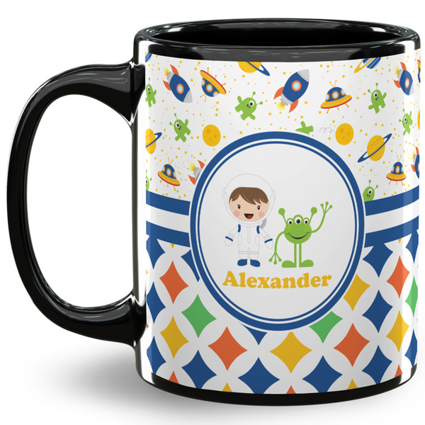 Custom Boy's Space & Geometric Print 11 Oz Coffee Mug - Black (Personalized)