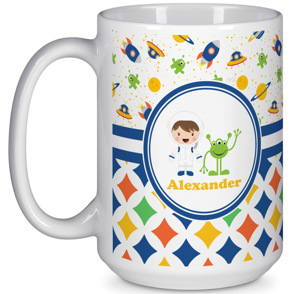 Custom Boy's Space & Geometric Print 15 Oz Coffee Mug - White (Personalized)