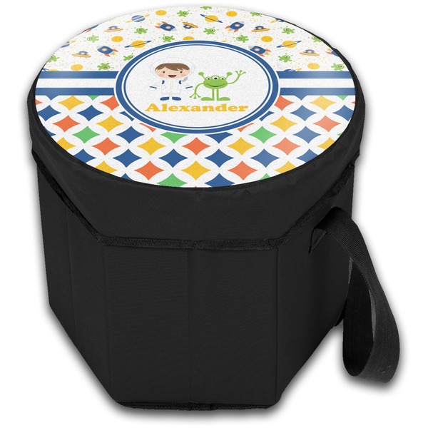 Boy's Space & Geometric Print Collapsible Personalized Cooler & Seat (Closed)