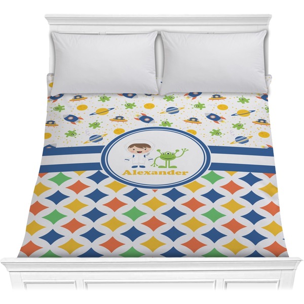 Custom Boy's Space & Geometric Print Comforter - Full / Queen (Personalized)